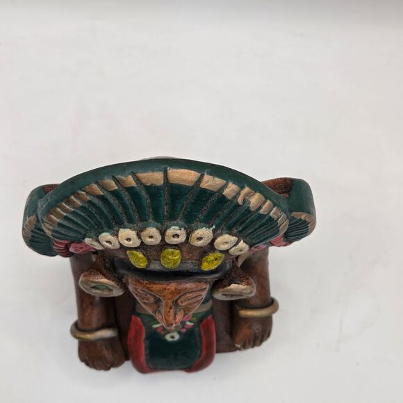 Vintage Mexican Hand Painted Clay Aztec Style Figure Statue 6.5" Folk Art - Picture 11 of 16